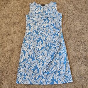 Brooks Brothers Tropical Sundress Size XL Blue Floral Ruched Sleeveless Coastal